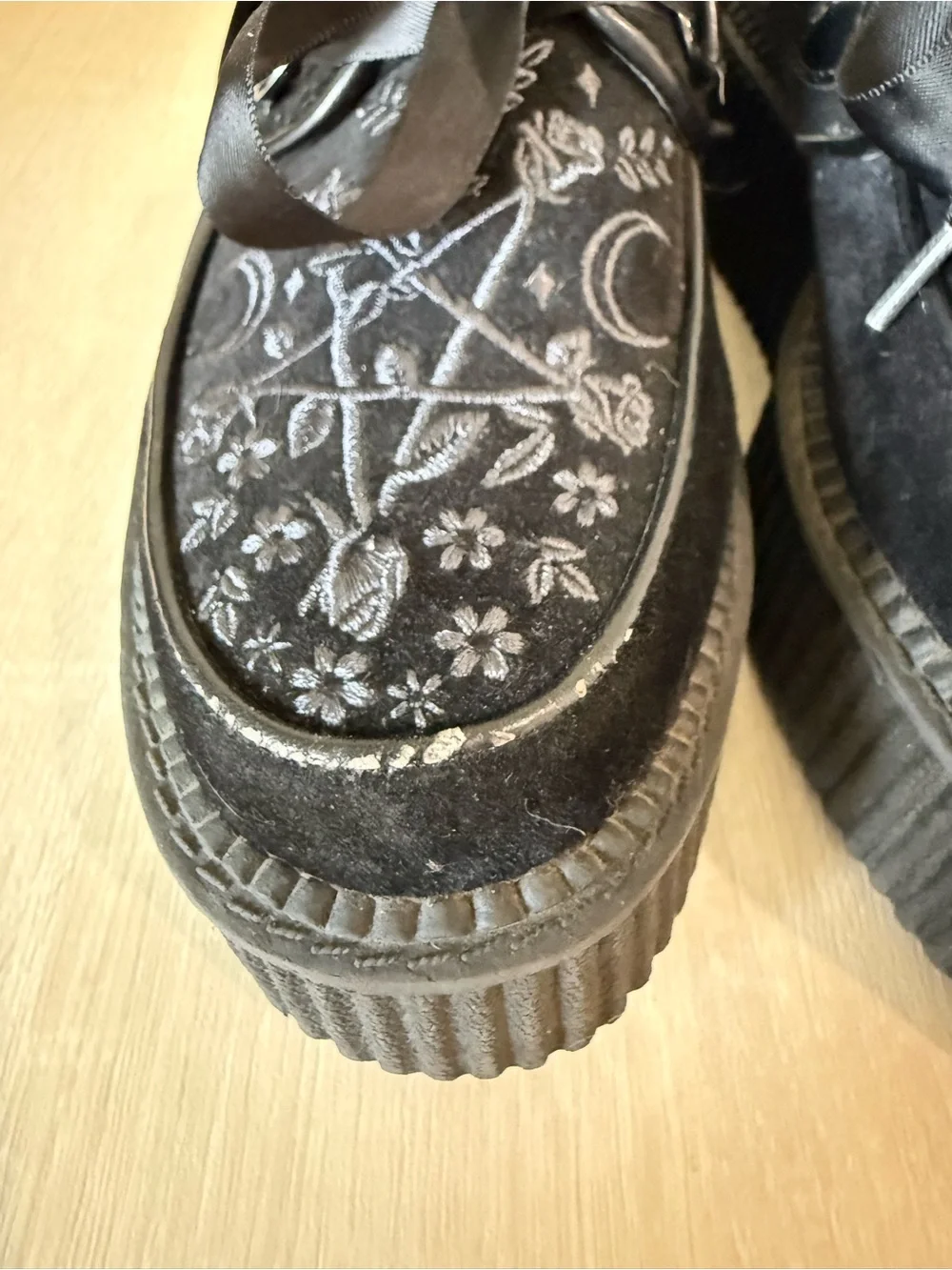 KILLSTAR Lucy Fairy Creepers Black Gothic Embroidered Platform Shoes Size US6